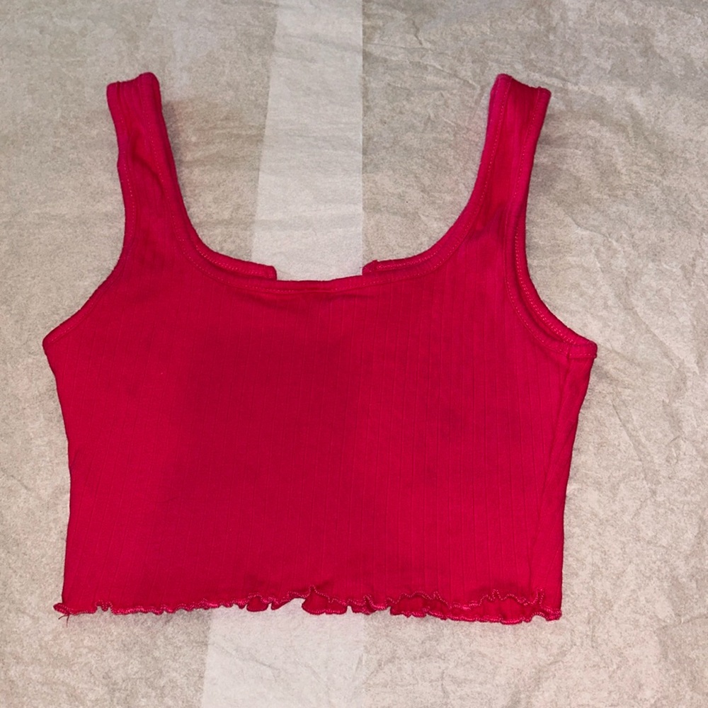 Hot pink cropped ripped tank